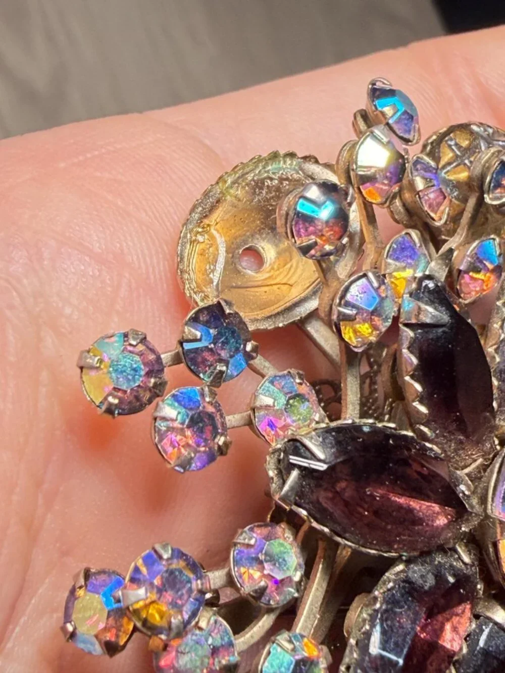 Rhinestone Brooch Repair Vintage Lot Aurora Borealis Blue White Flower Pins